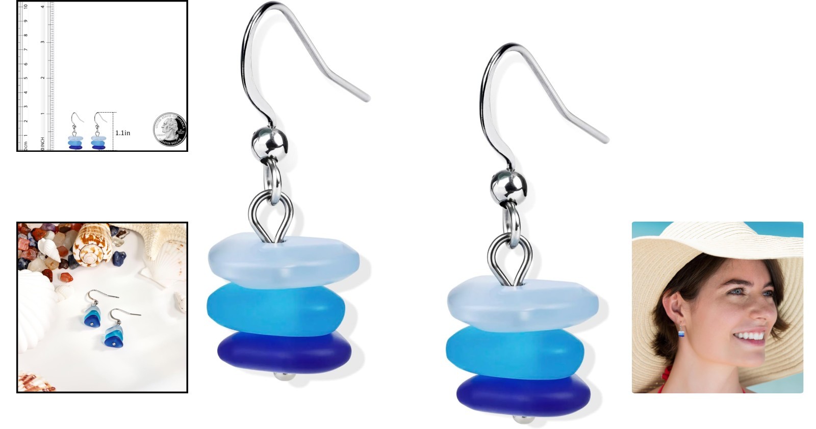 Gradient Blue Dangle Earrings for Women – Hypoallergenic Stylish Beach Accessory