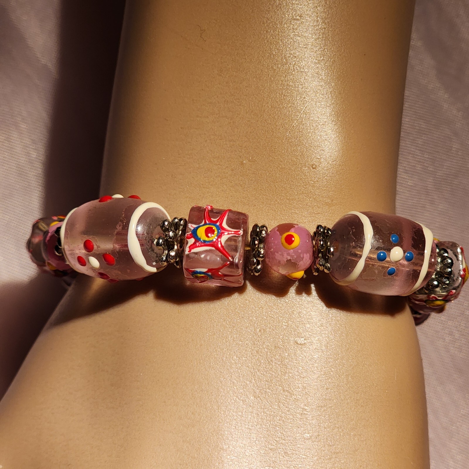 Fiona Hand Made Vintage 90s Super Cool Multi Color Glass Beads Bracelet
