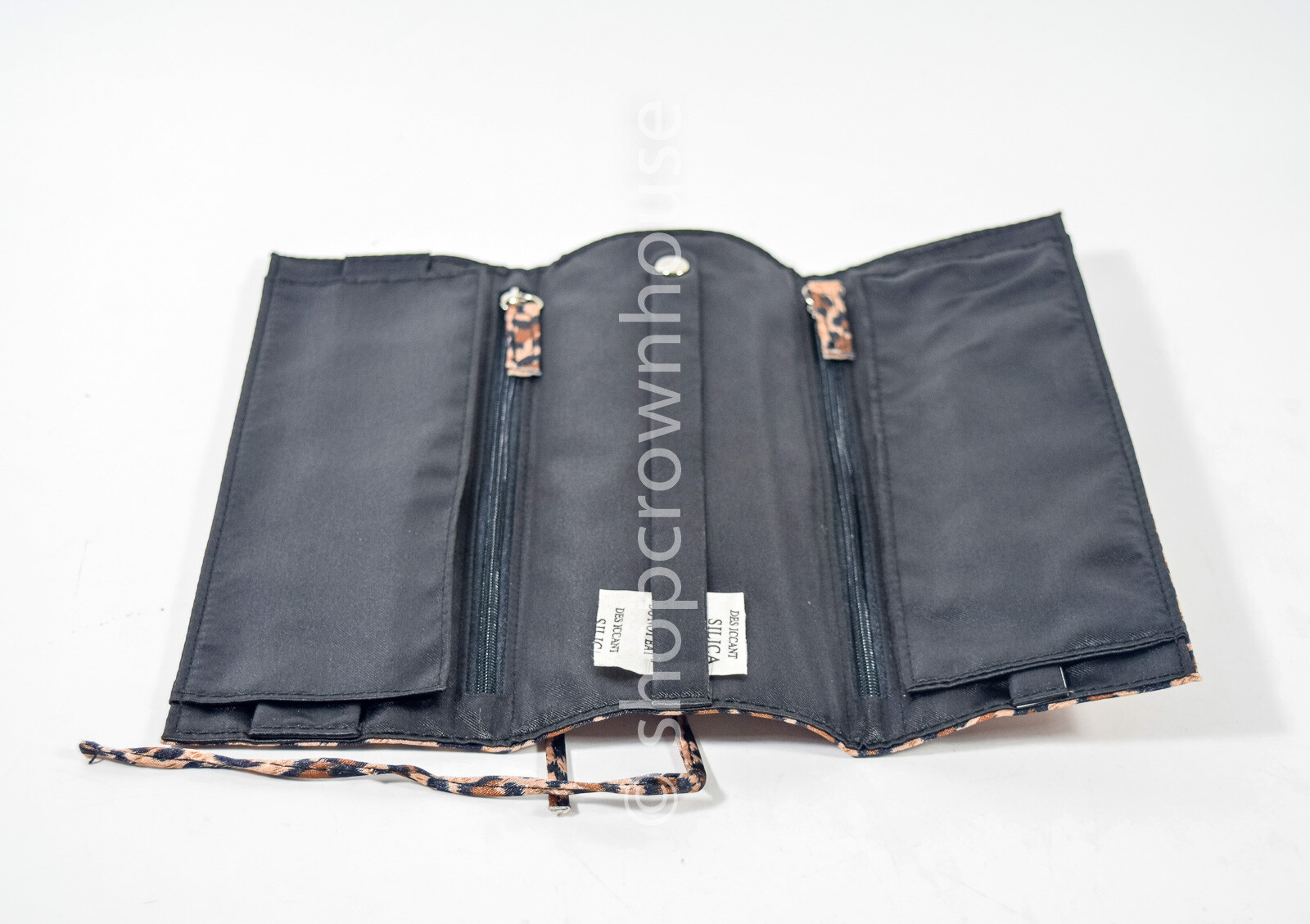 QSP Leopard Animal Print Satin Jewelry Travel Roll Up Case