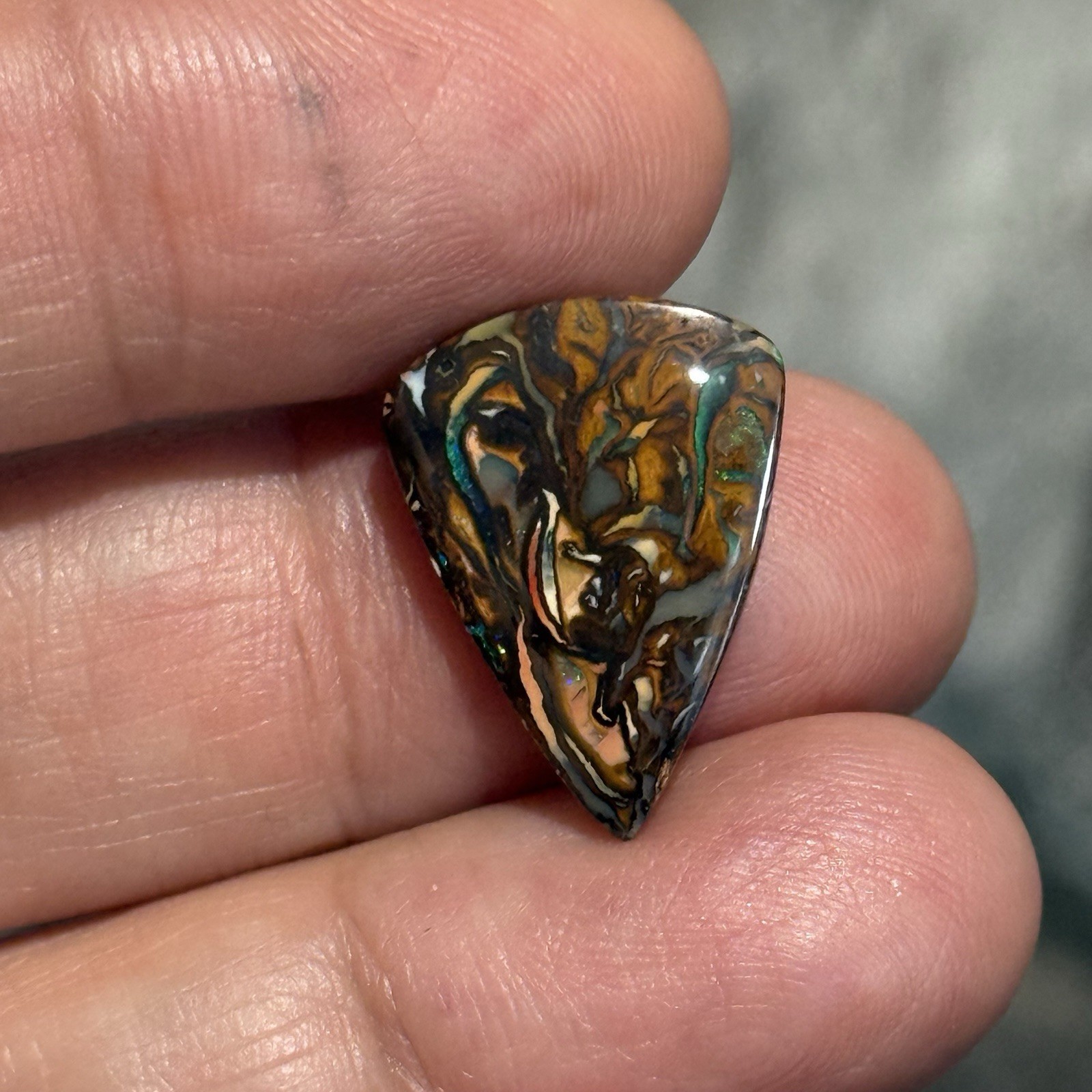 6.45ct 19.3×14.3×3.1mm Colorful Australian Koroit Boulder Opal Drop Cabochon Gem