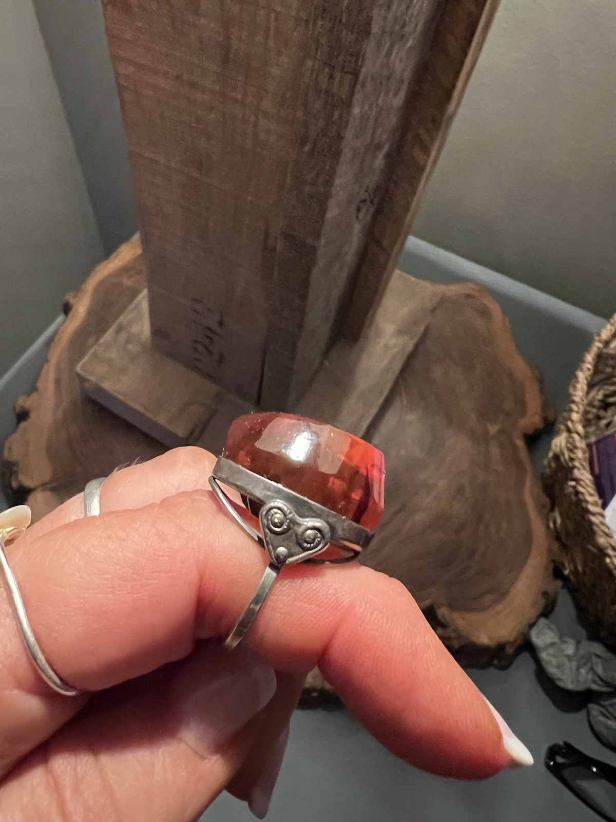 Vintage 1970’s Baltic Cognac Cabochon Amber Statement Ring