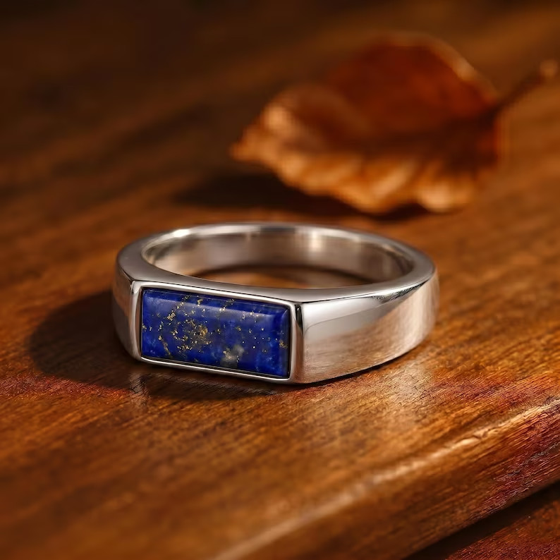 Natural Lapis Lazuli Ring 925 Sterling Silver Men Signet Handmade Jewelry