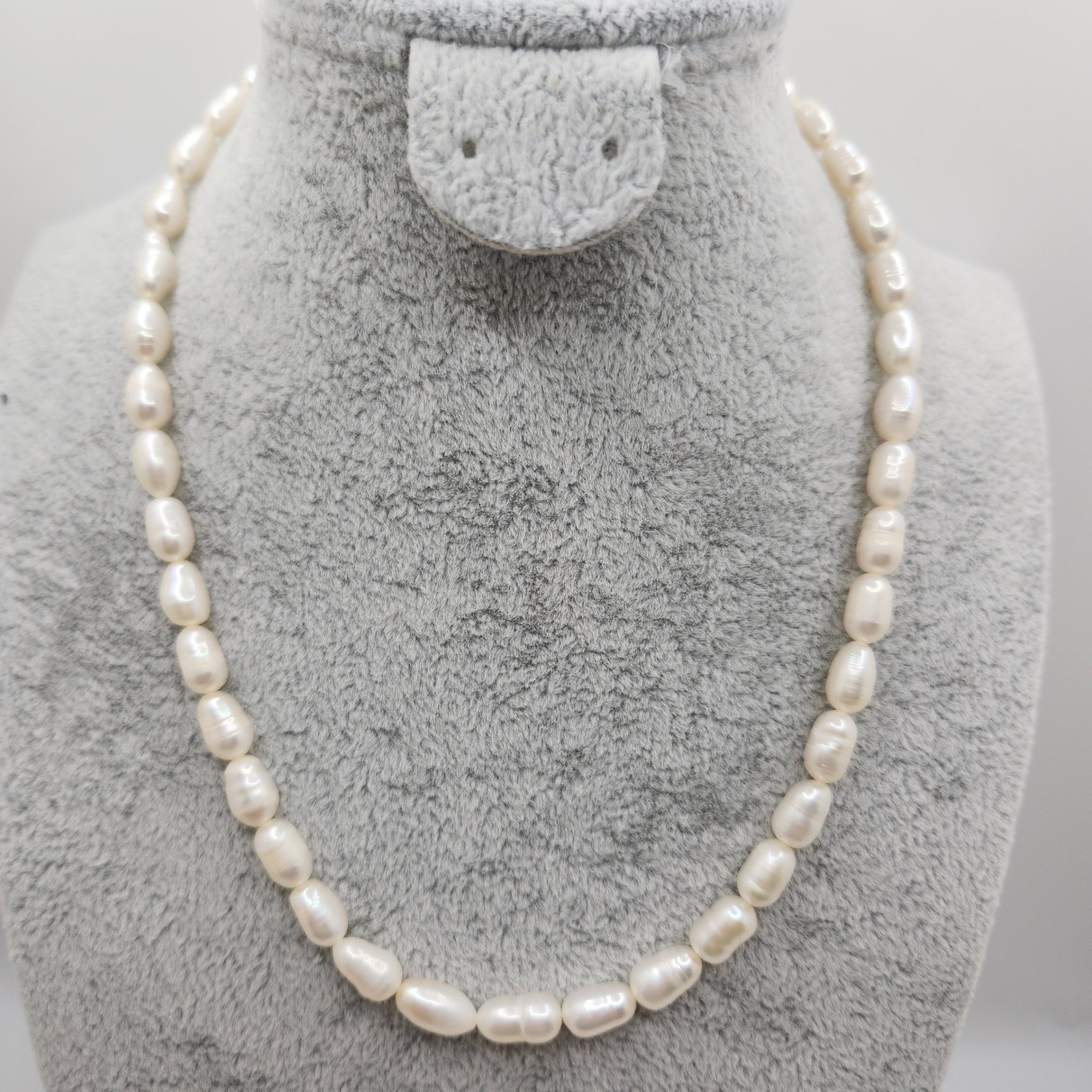 Vintage Cultured Pearl Necklace 16 Inch Rice Pearl Gold Tone Box Clasp White