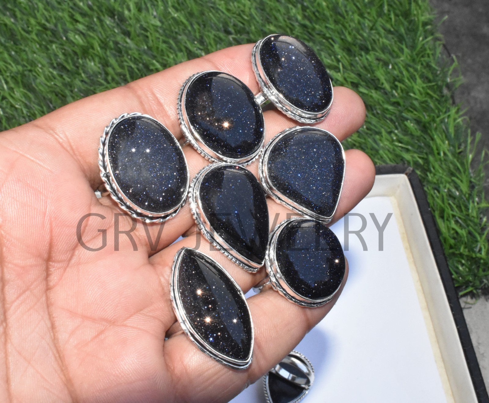 1-500 Pcs Blue Goldstone In Wholesale Rings Lot Bulk: Silver Plated Whr-76