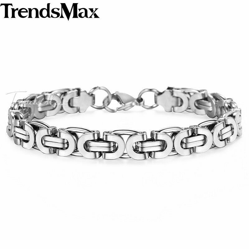 Black/Silver/Gold Plated Stainless Steel Flat Byzantine Chain Bracelet Mens Link