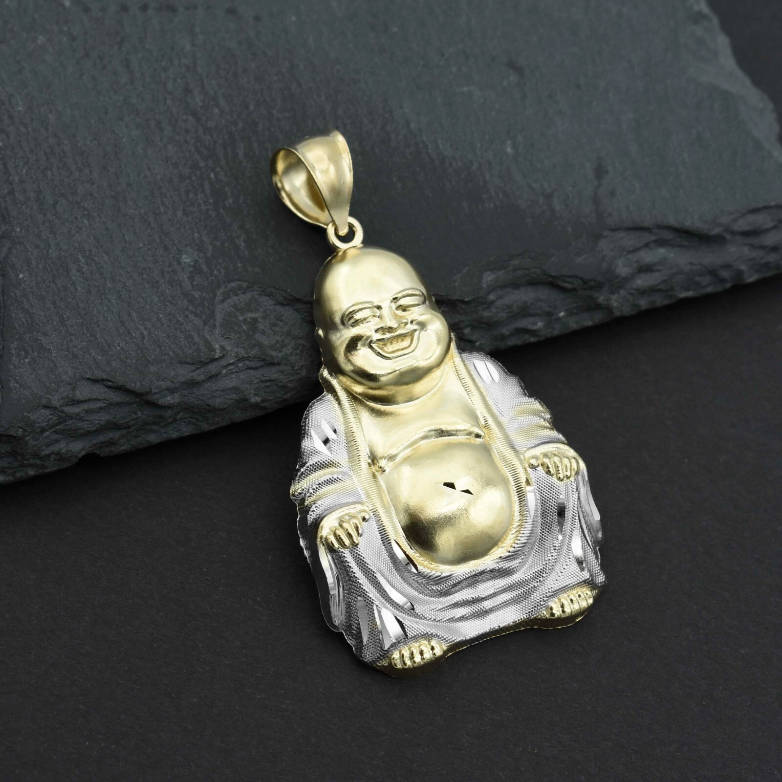 Textured Buddha Pendant Real Solid 10K Yellow White Gold All Sizes