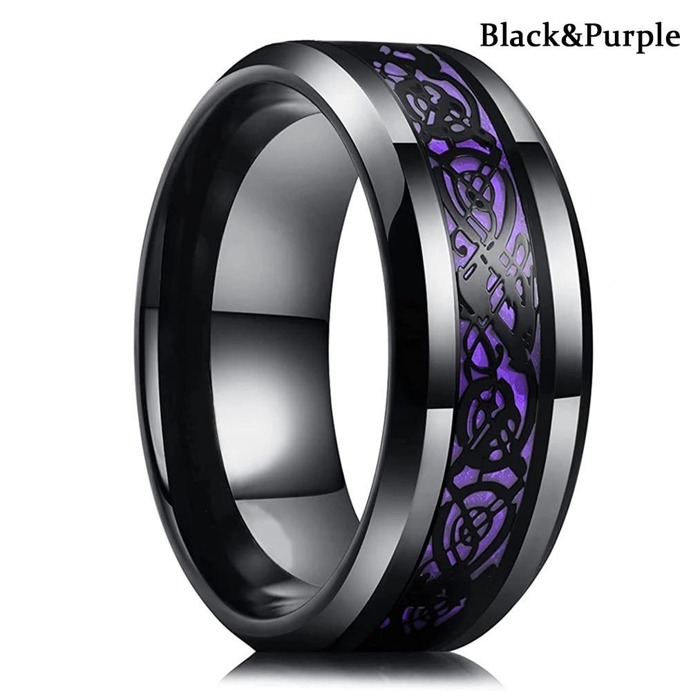 Men Women Gold Plated Blue Black Red Stainless Steel Celtic Dragon Band Ring 8mm