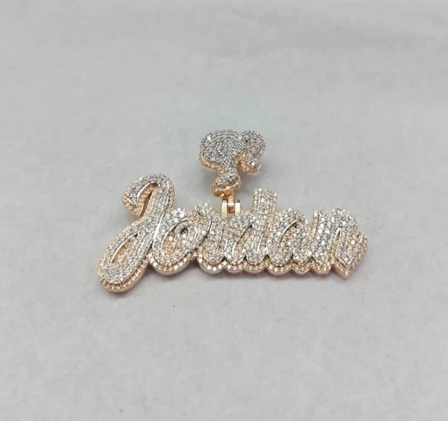 Real Moissanite 3.00 Ct Round Cut Custom Name Pendant 14K Yellow Gold Plated