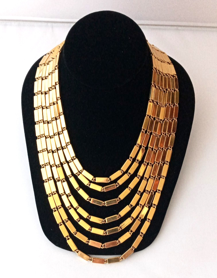 KATE SPADE New York Gold Tone 7 Strand Collar Necklace Statement Signed 19.5″