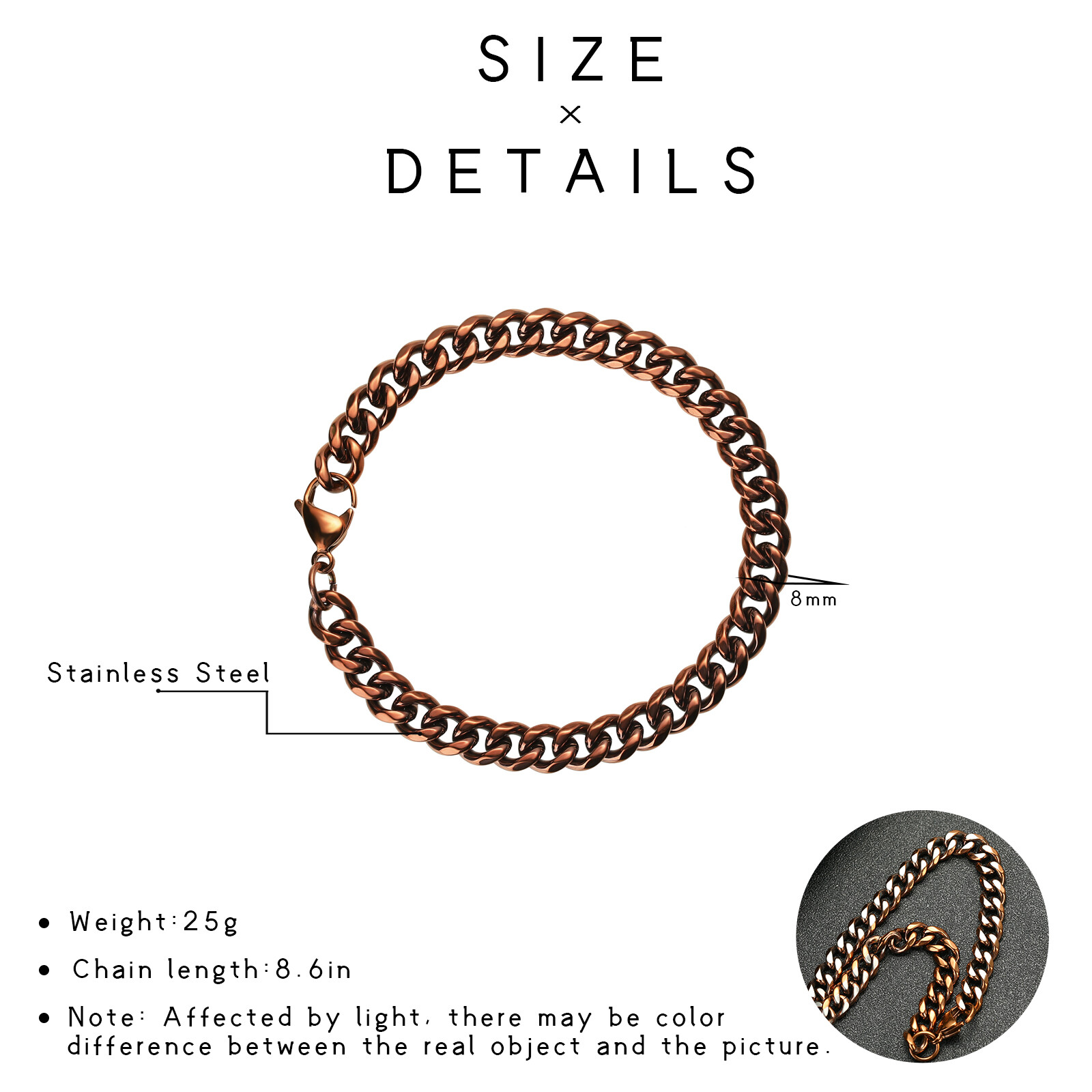 Stainless Steel Necklaces For Men Women Cuban Link Brown Basic Jewelry