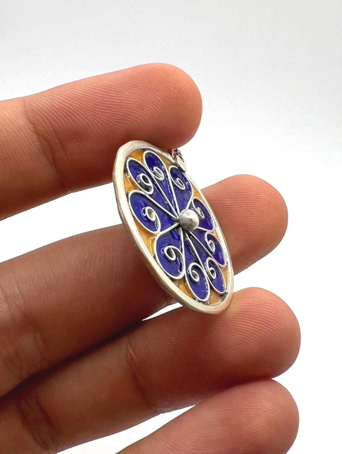 Sterling Silver Enamel Kabyle Amulet Pendant Berber Tribal Ethnic Boho