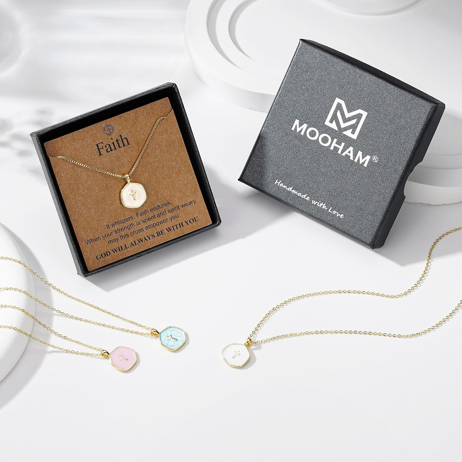 Enamel Mini Cross Necklace for Women Girl, 14K Gold Plated Jewelry | Small Gold