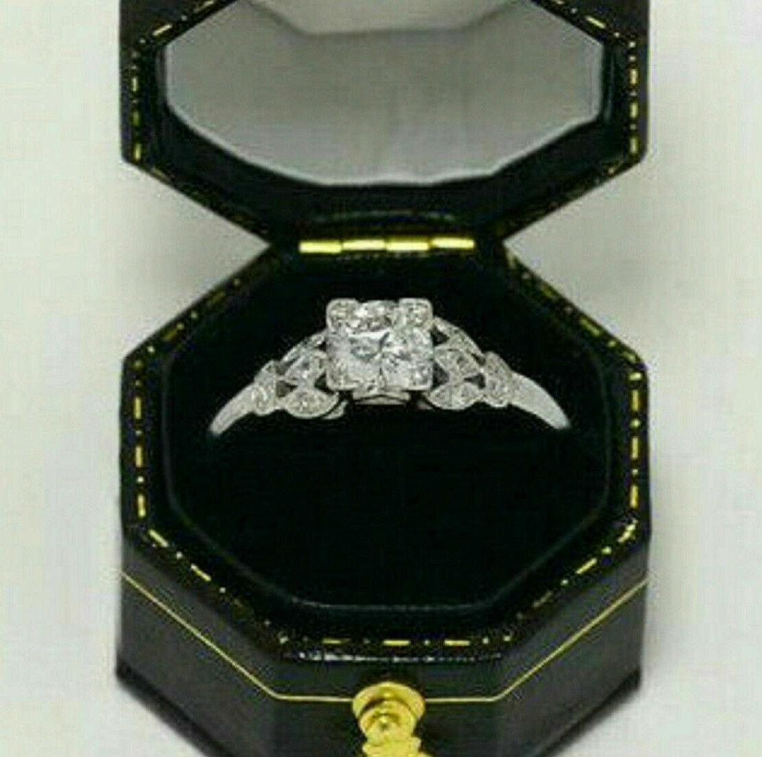 Vintage Engagement Ring 1.90Ct Round Cut Moissanite 14k White Gold in Size 5.5