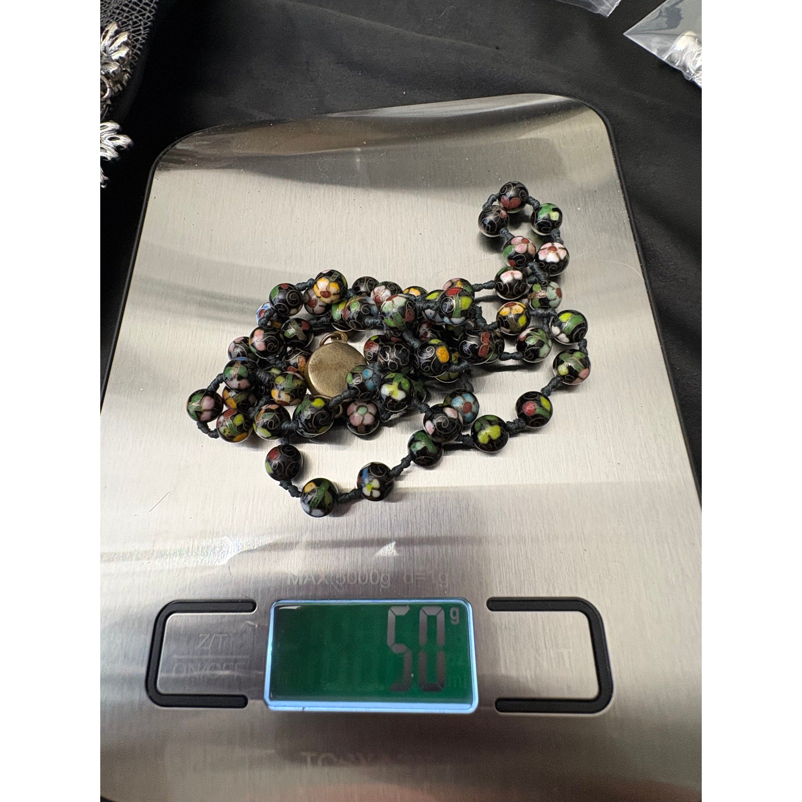 Vintage Chinese Cloisonne Bead Necklace 30in Double Knotted Silk 8mm