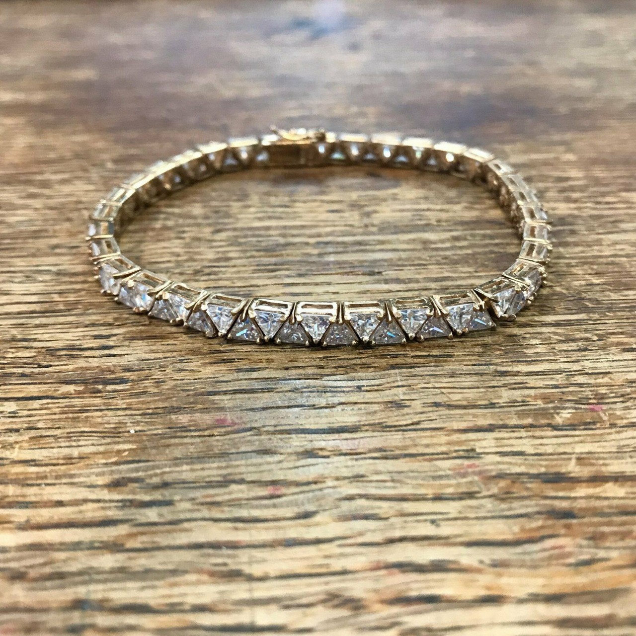 Austrian Zircon Trillion Bridal Tennis Bracelet 14k Yellow Gold Plated