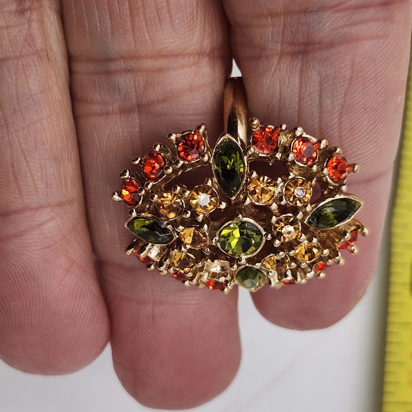 Sarah Coventry JONQUIL Ring from Canada * Vintage 70s Green Orange