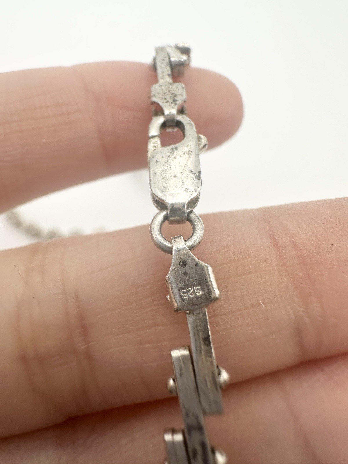 Sterling Silver Modernist Link Chain Necklace Unique 15.75”