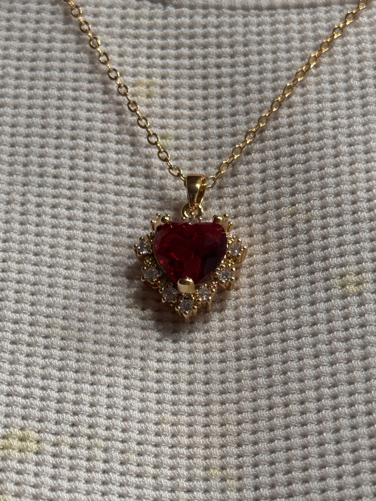 Heart Necklace – Red Stone Pendant for Women 14k Gold Plated