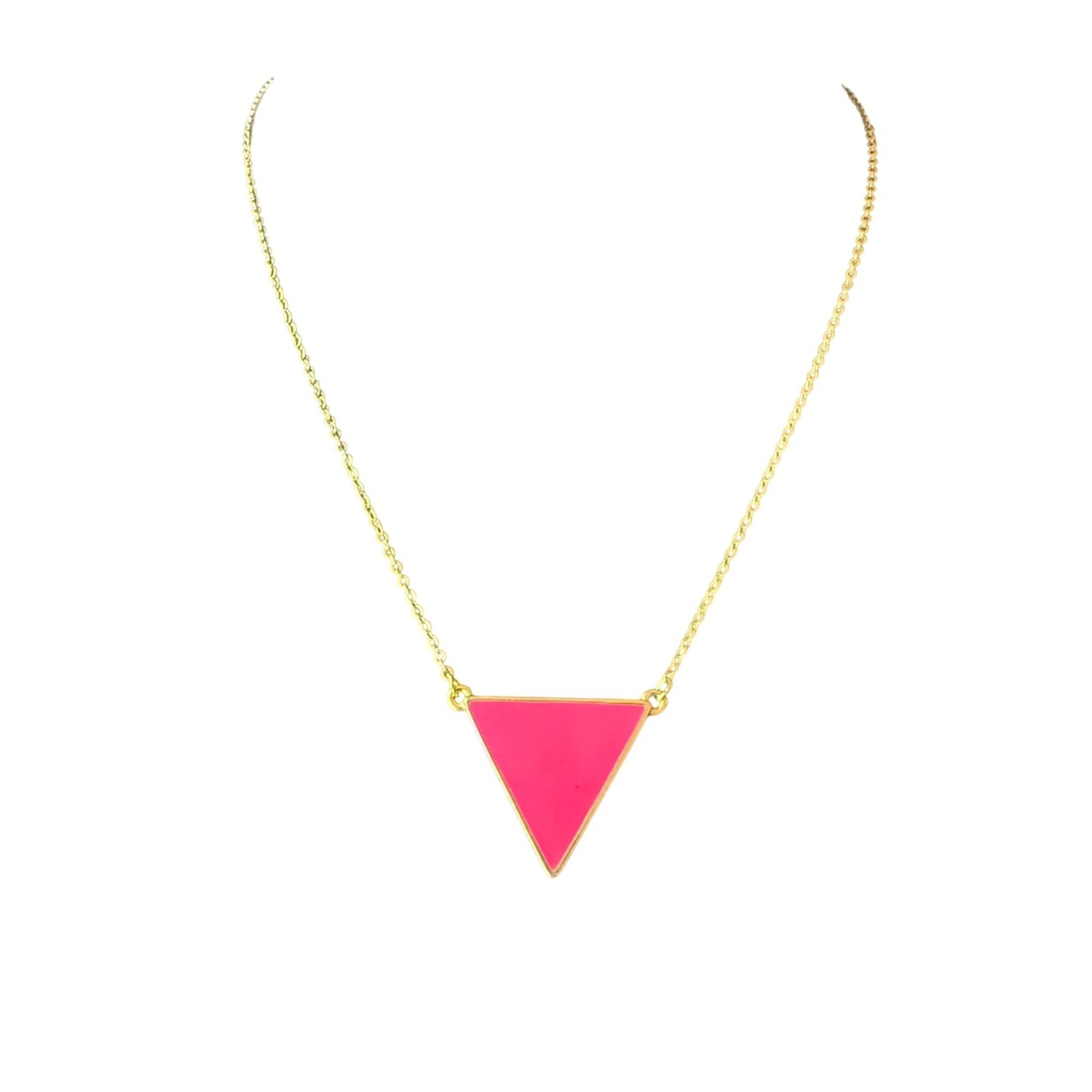 GC Necklace Enamel Pink Triangle Pendant Barbiecore Gold Tone 18 to 20 inches