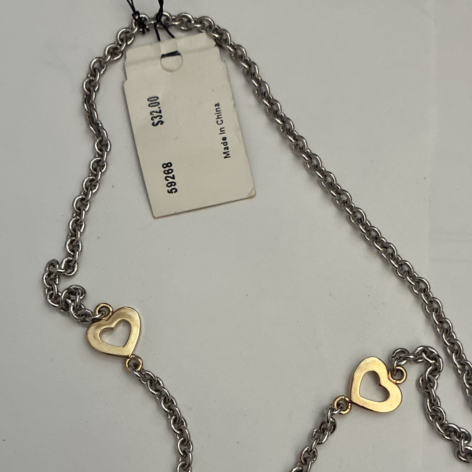 Cookie Lee Two-Tone Silver Gold Heart Charm Cable Chain