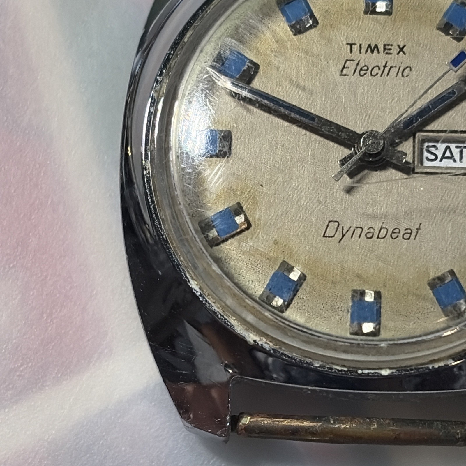 Vintage Men’s TIMEX Electric Dynabeat Day/Date, Blue Indices For Parts/Repair