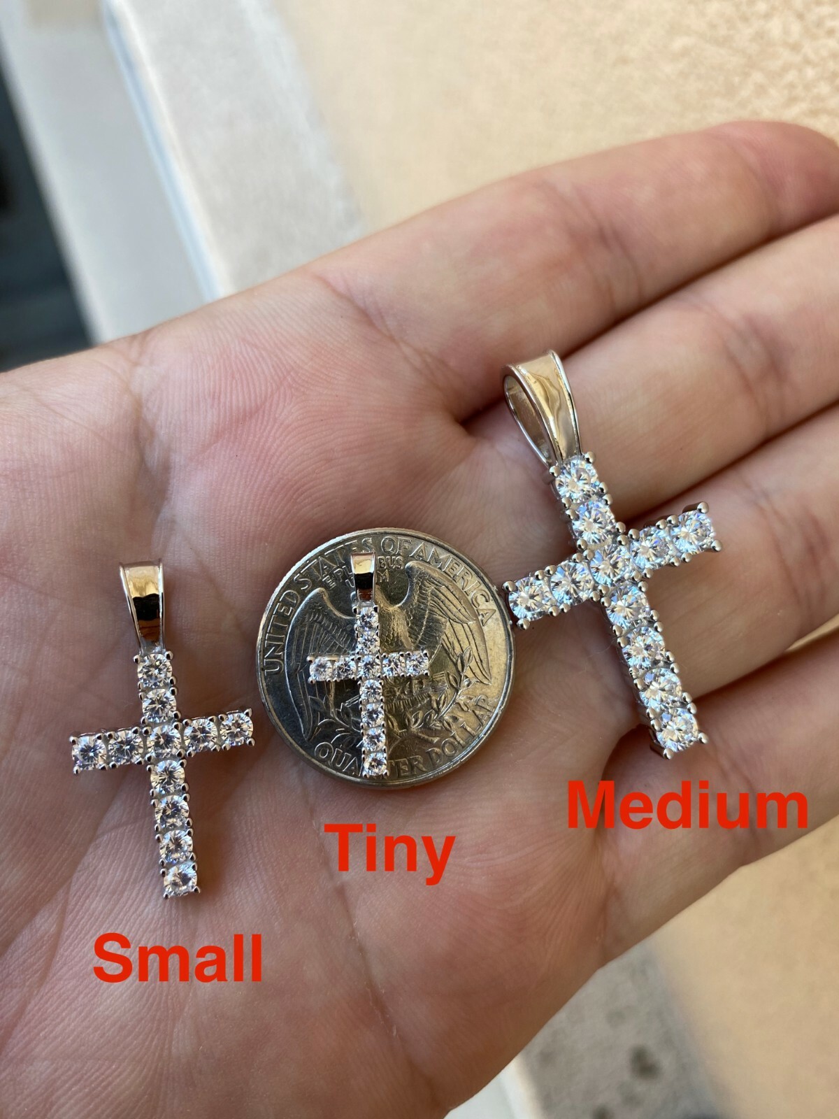 Solid 925 Sterling Silver Tennis Cross Pendant Simulated Diamonds Men’s Ladies’