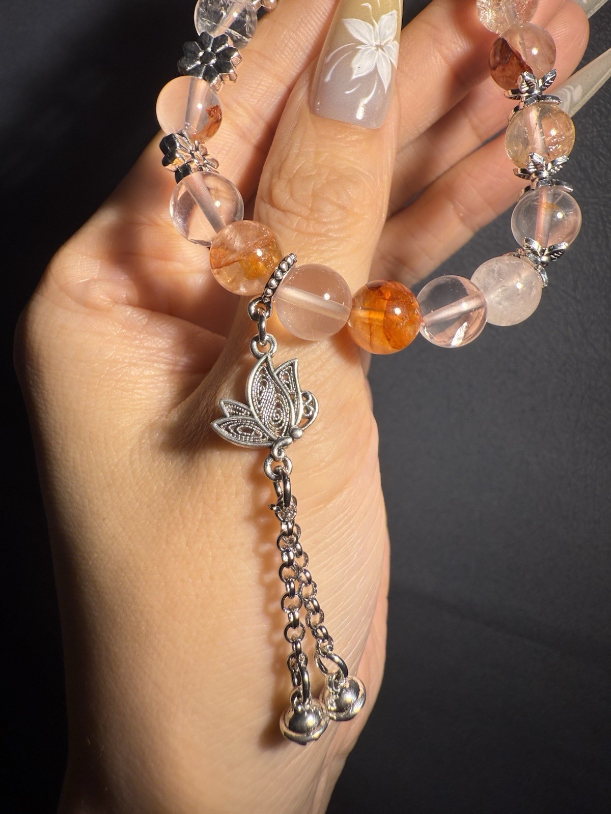 9.2mm High Grade Natural Fire Hematoid Crystal/ Phantom Crystal Charm Bracelet