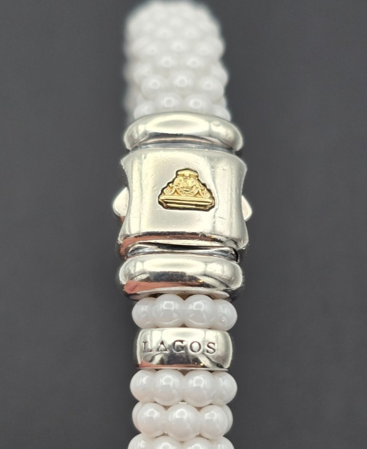 LAGOS Caviar White Ceramic Sterling Silver 18K Bracelet Average Size