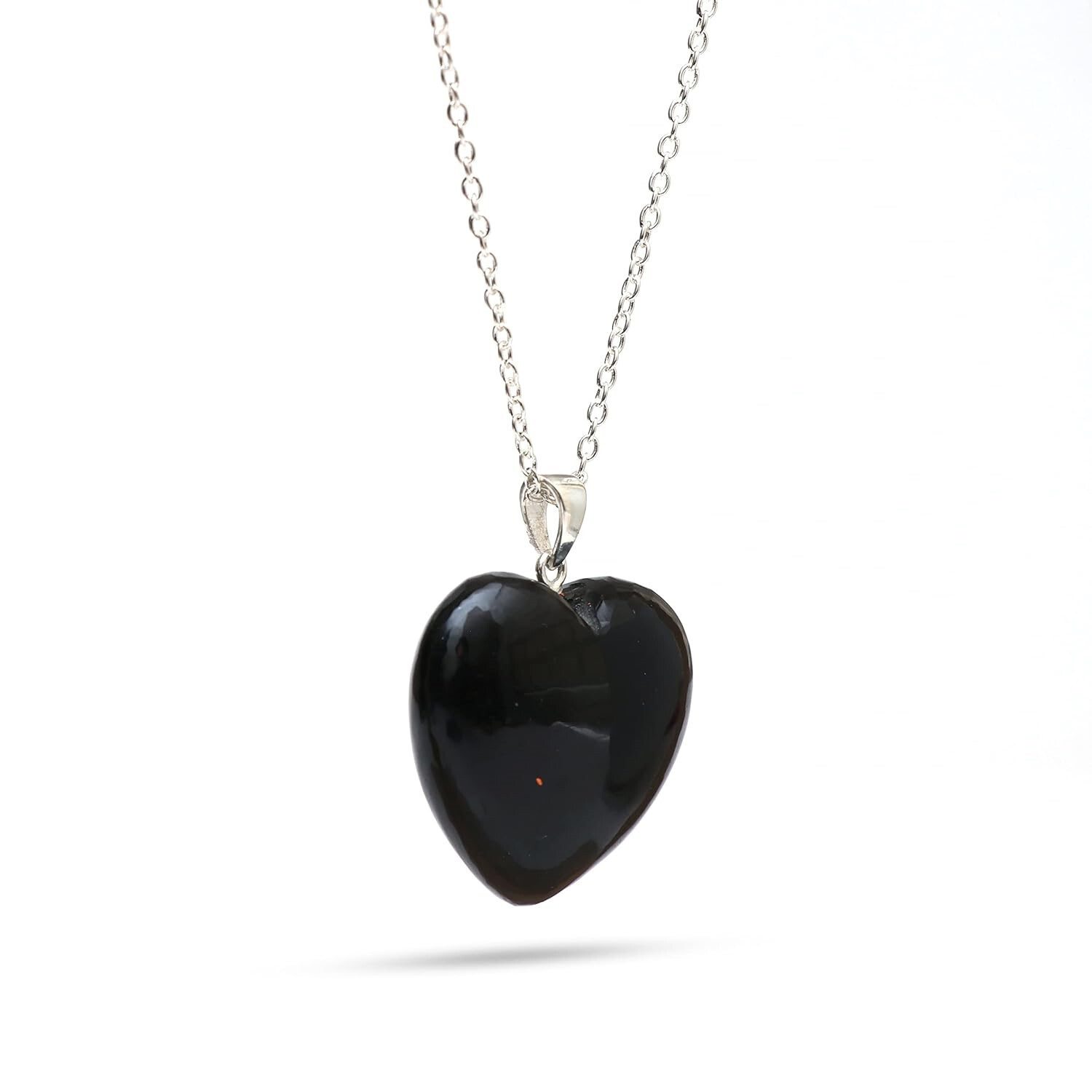Elegant Natural Black Quartz Heart Necklace – Genuine Gemstone Pendant Gift