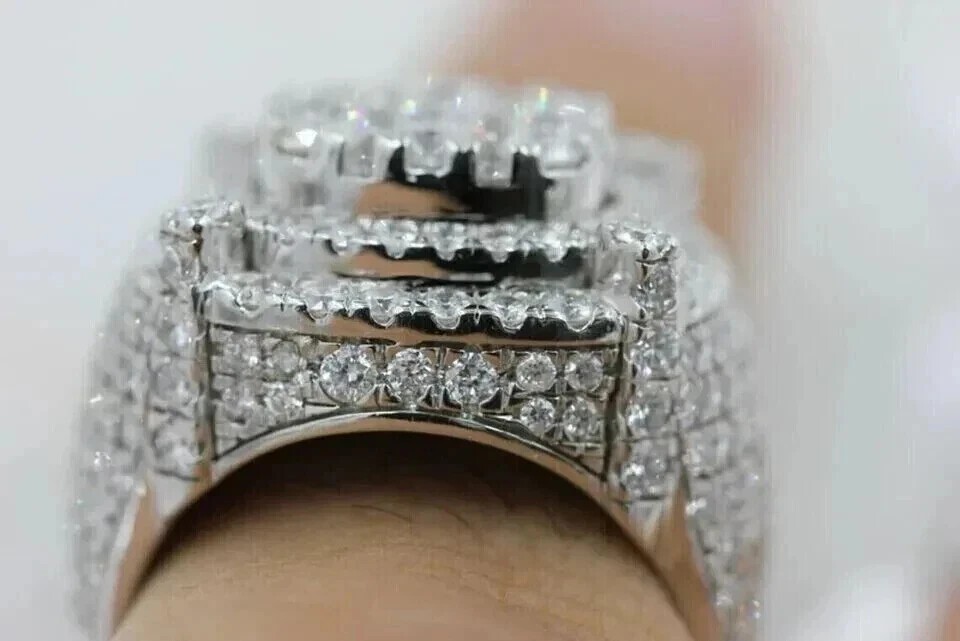 4 Ct Round Cut Real Moissanite Men’s Cluster Engagement Ring 925 Sterling Silver
