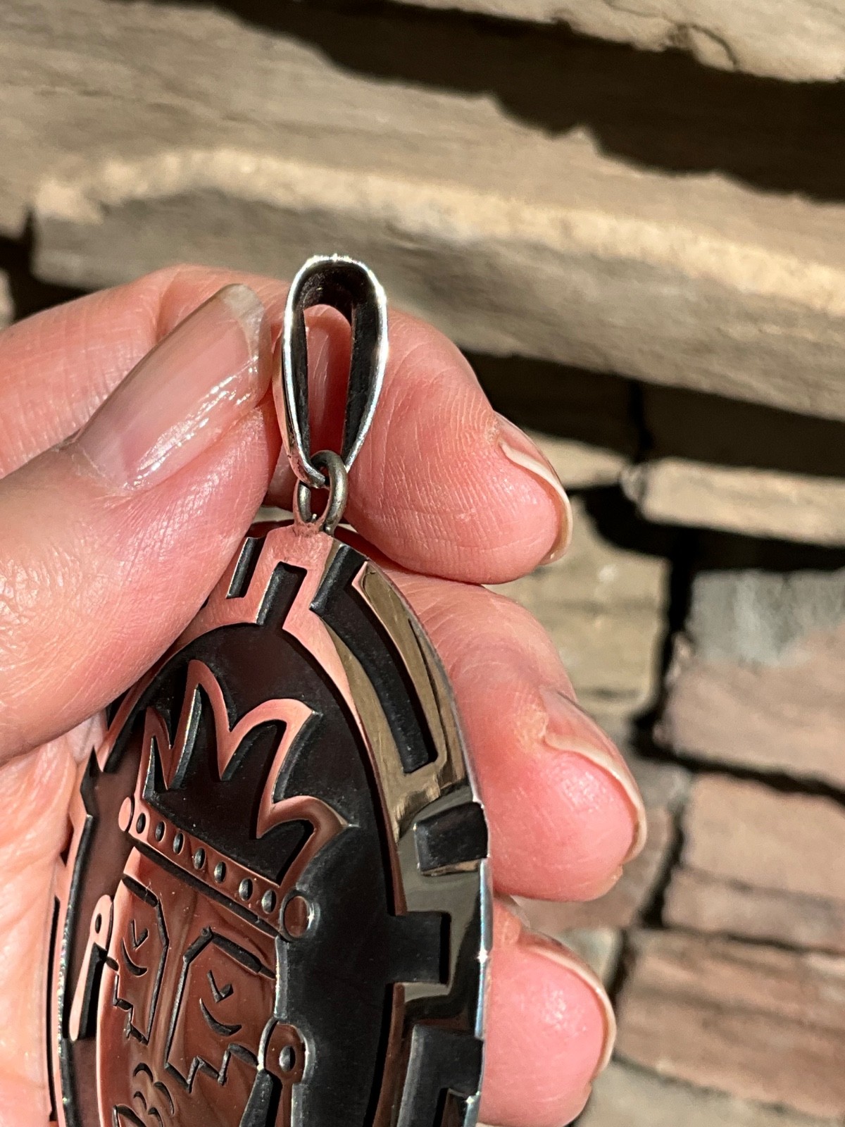 Huge Vintage Sterling Silver Aztec Mask Pendant Mexico 22.4g Handcrafted Tribal