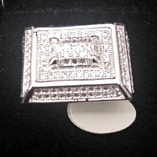 Silver Steel 23.3m SIZE 11 Ring with prong set Cubic Zirconia Pavé Square