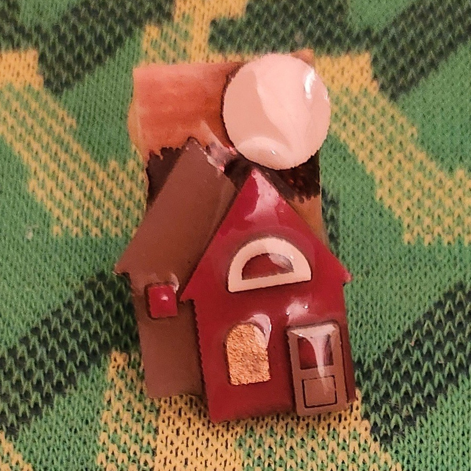 Vintage Lucinda mini Multicolor Houses & Moon tie tac Plastic Resin so cute!