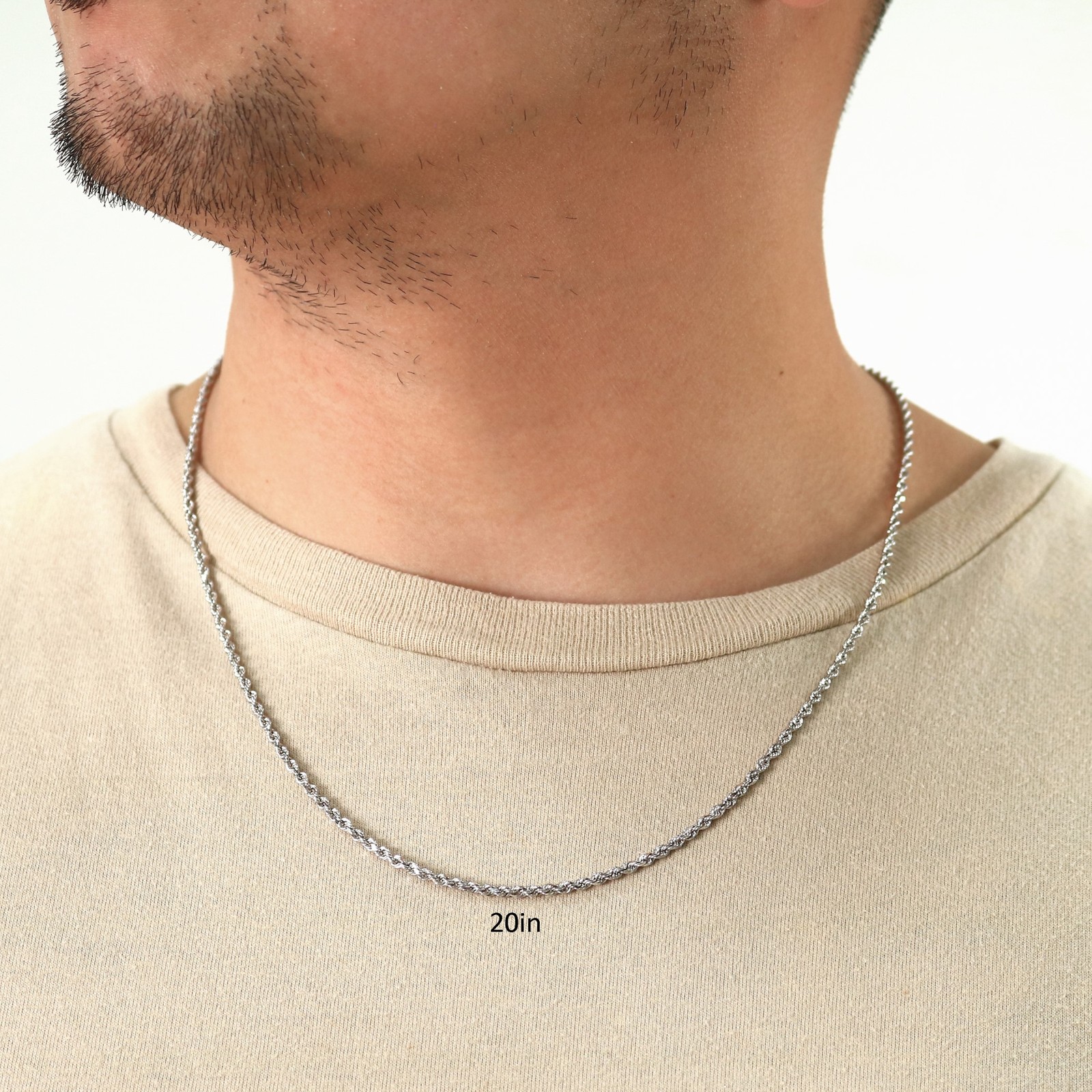 14K White Gold 2.5mm Diamond Cut Rope Chain Pendant Necklace Mens Women 14″- 30″