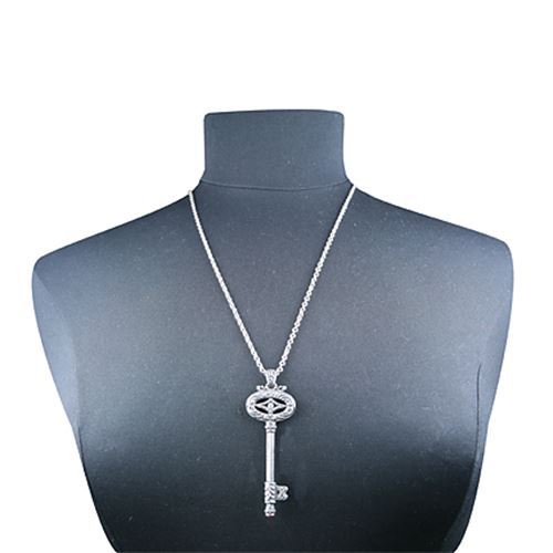 Unlocked Large Key Pendant Necklace Red Agate & Cubic Zirconia Jewelry Controse
