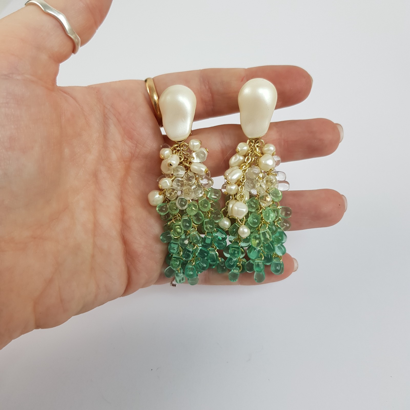 & Other Stories Waterfall Drop Earrings Sea Green Gradient Teardrop Beads