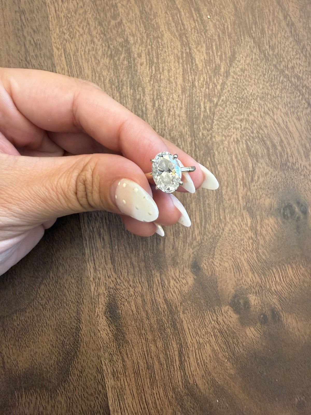 14 karat gold solitaire oval lab grown diamond ring 3.08 carats size 6