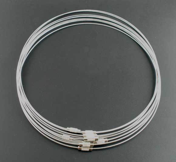 10 pcs. Gray Memory Wire Choker Coated Necklaces with Silver Screw Clasp – 18″