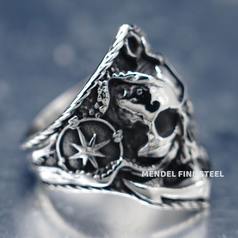 MENDEL Mens Stainless Steel Gothic Biker North Star Skull Octopus Ring Size 7-15