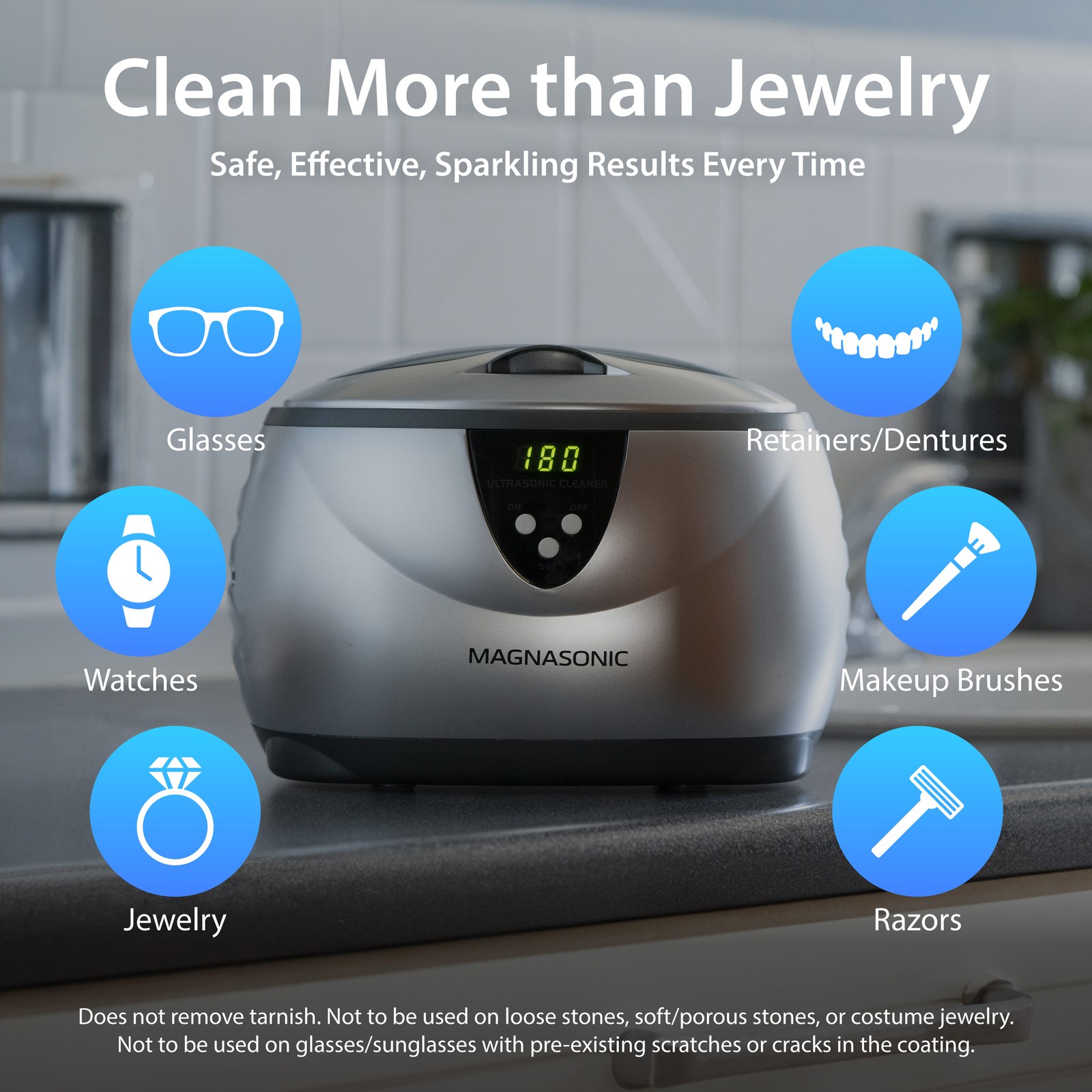 MAGNASONIC Digital Ultrasonic Jewelry Cleaner w/ Gem Jewelry Cleaner Concentrate
