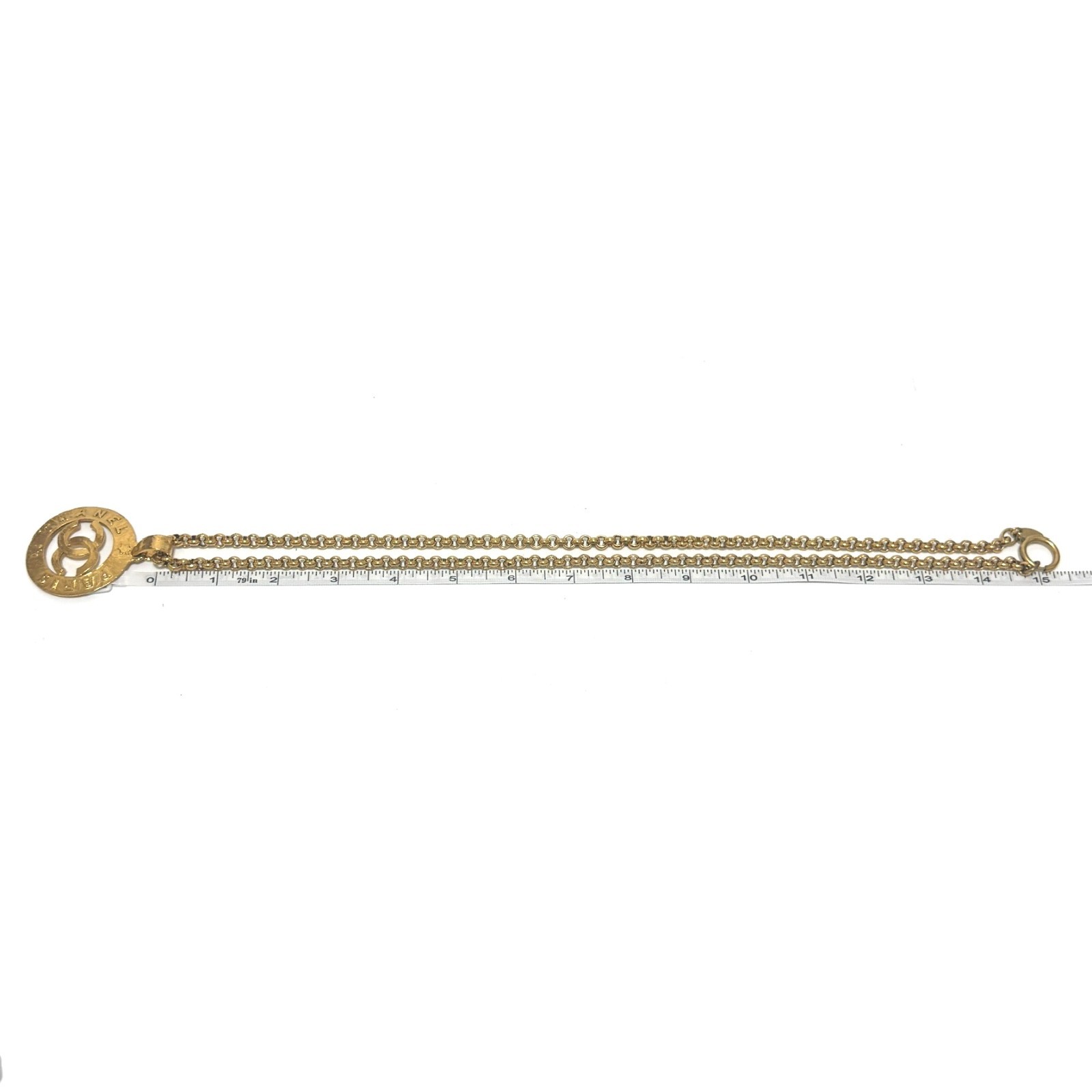 CHANEL 3027 COCO Mark CC Logo Round Necklace Gold Vintage Authentic JAPAN