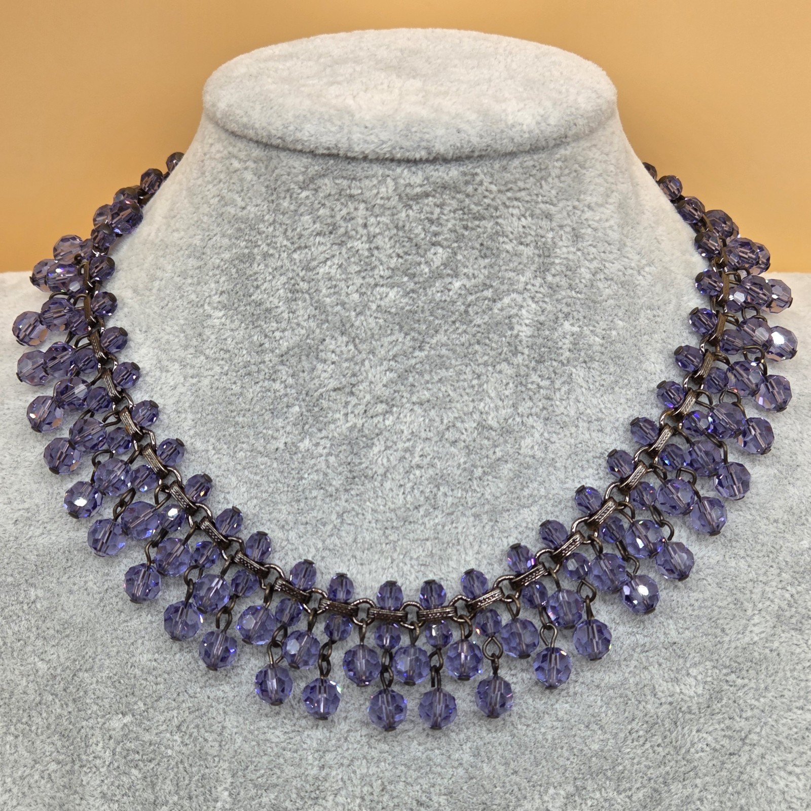 Amethyst Purple Shade Crystal/Rhinestone/Glass Beads Sparkly Evening Necklace