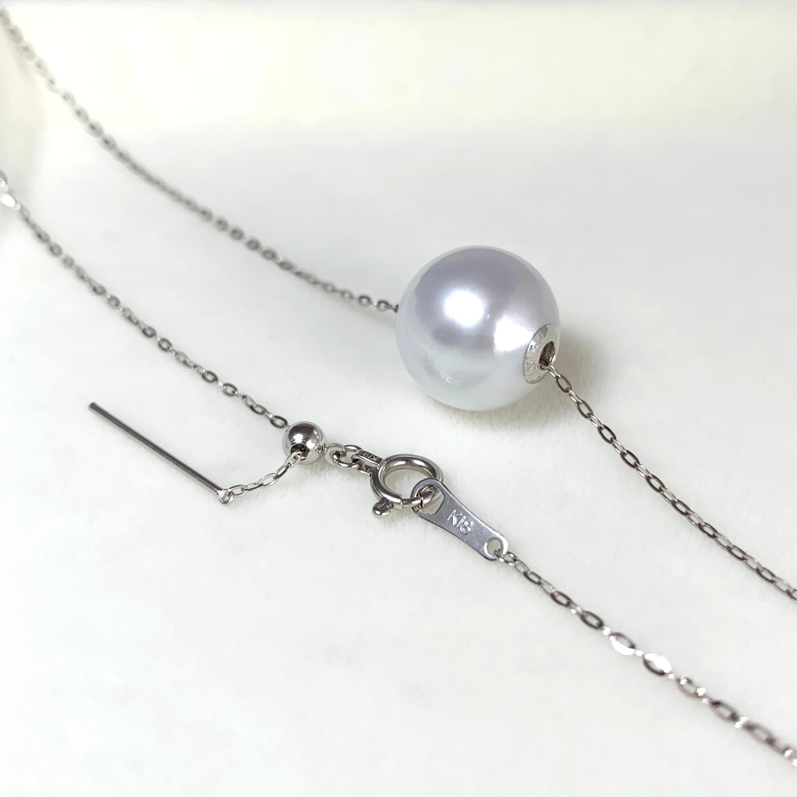 Big 11.6mm Round White South sea pearl Pendant Necklace 18Kt White Gold,17.5″