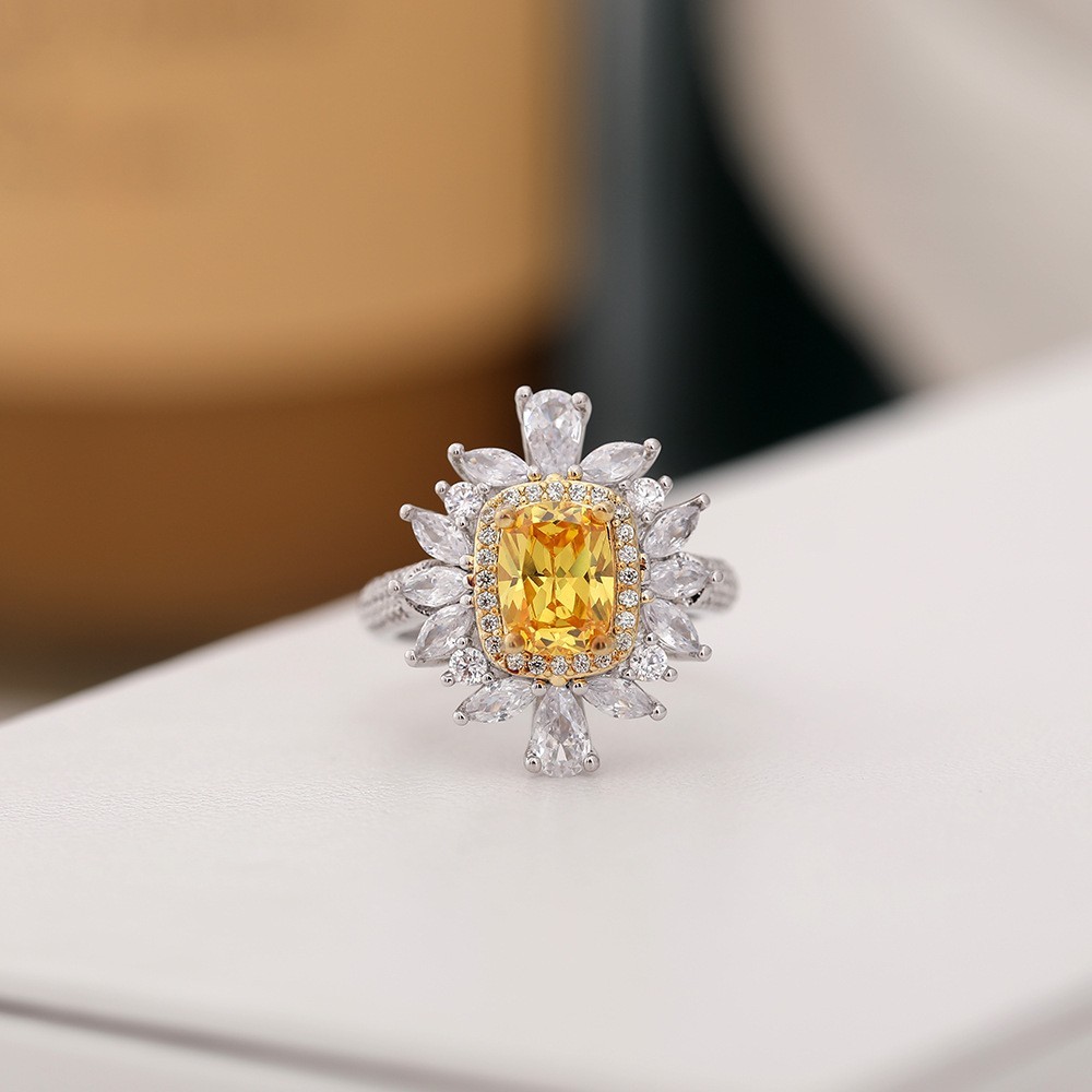 Fancy-Color Pink and Yellow 6×8 mm / 0.24×0.32 in Zircon Ring