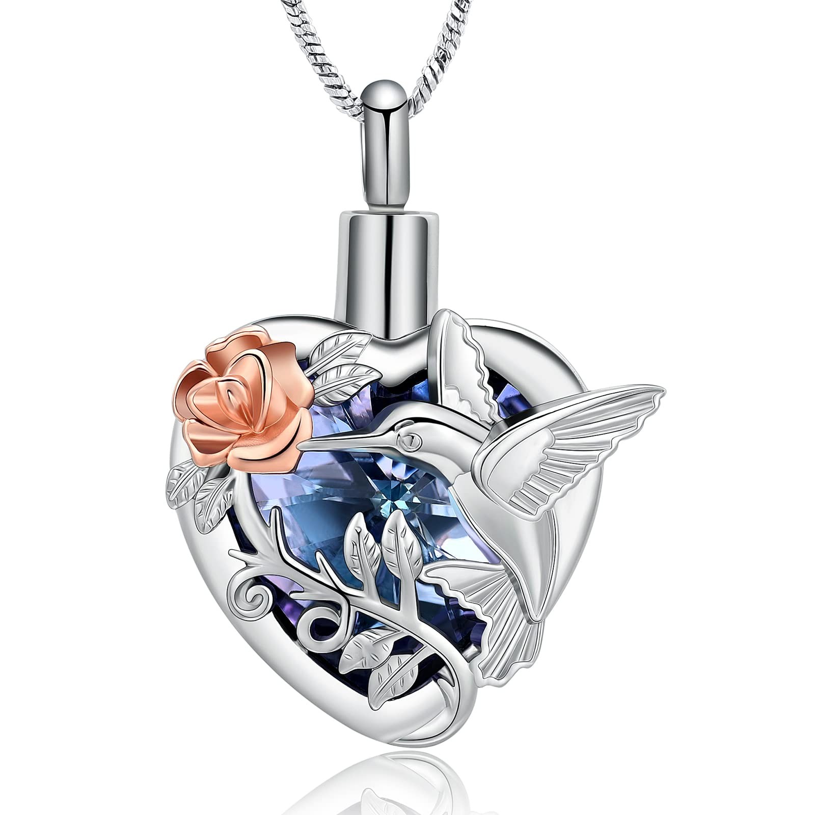 Hummingbird Cremation Jewelry Crystal Heart Urn Ashes Necklace for Women Men …