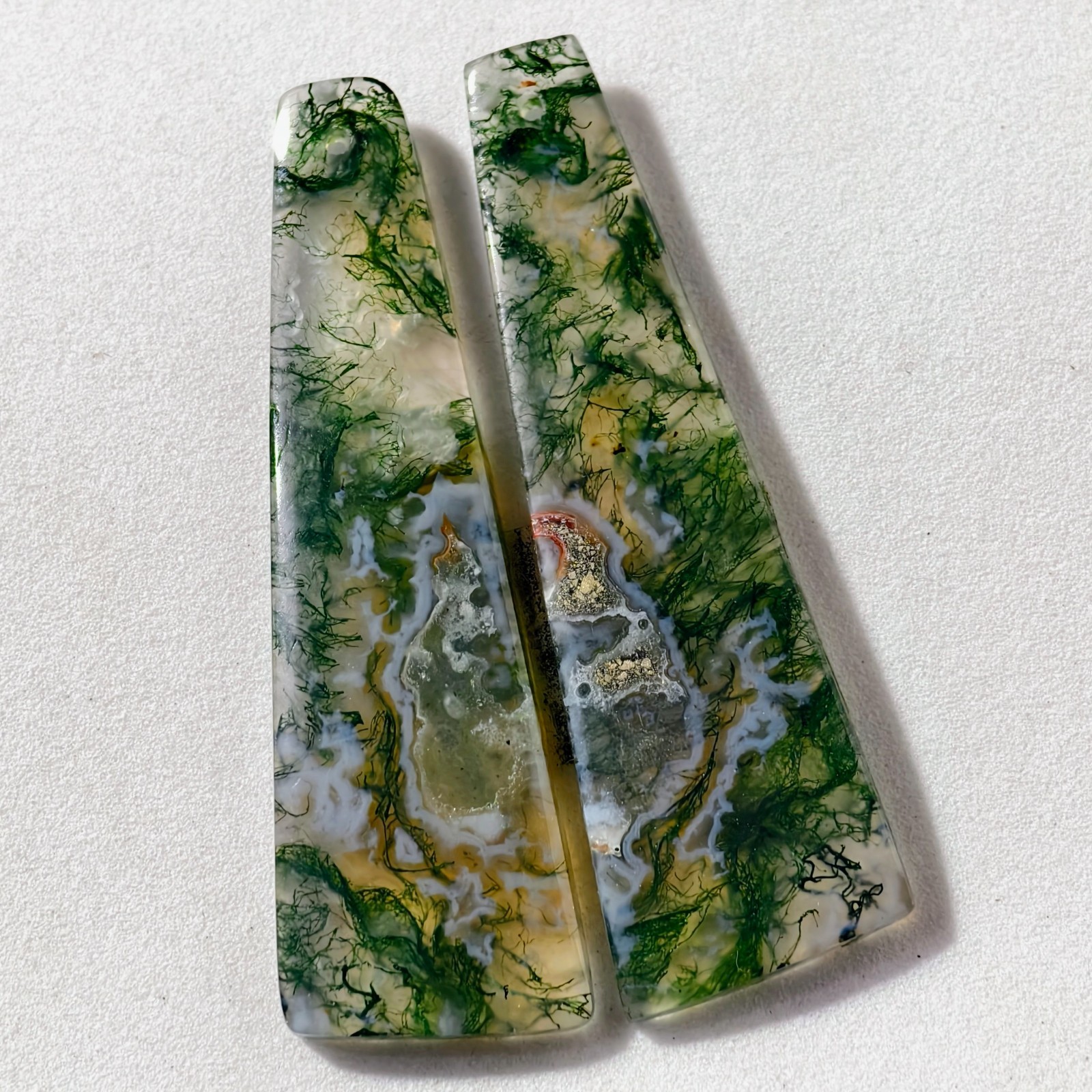 44 Cts Natural Moss Agate Drilled Match Pair Cabochon Gemstone 49.2 X 15.2 MM