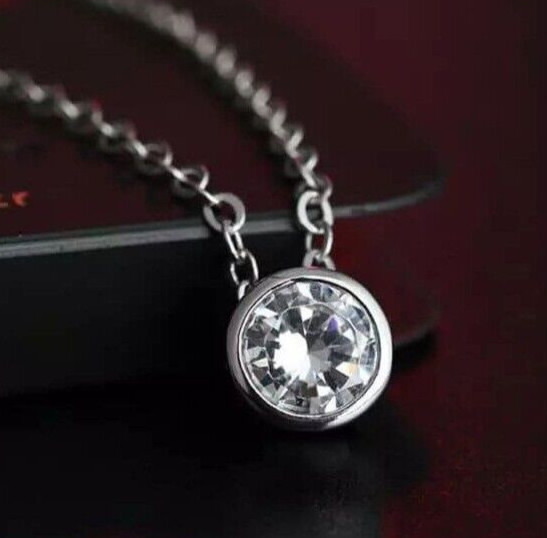 November Gifts 925 Silver Plated Tiny Pendant 2.5Ct Simulated Diamond Necklace
