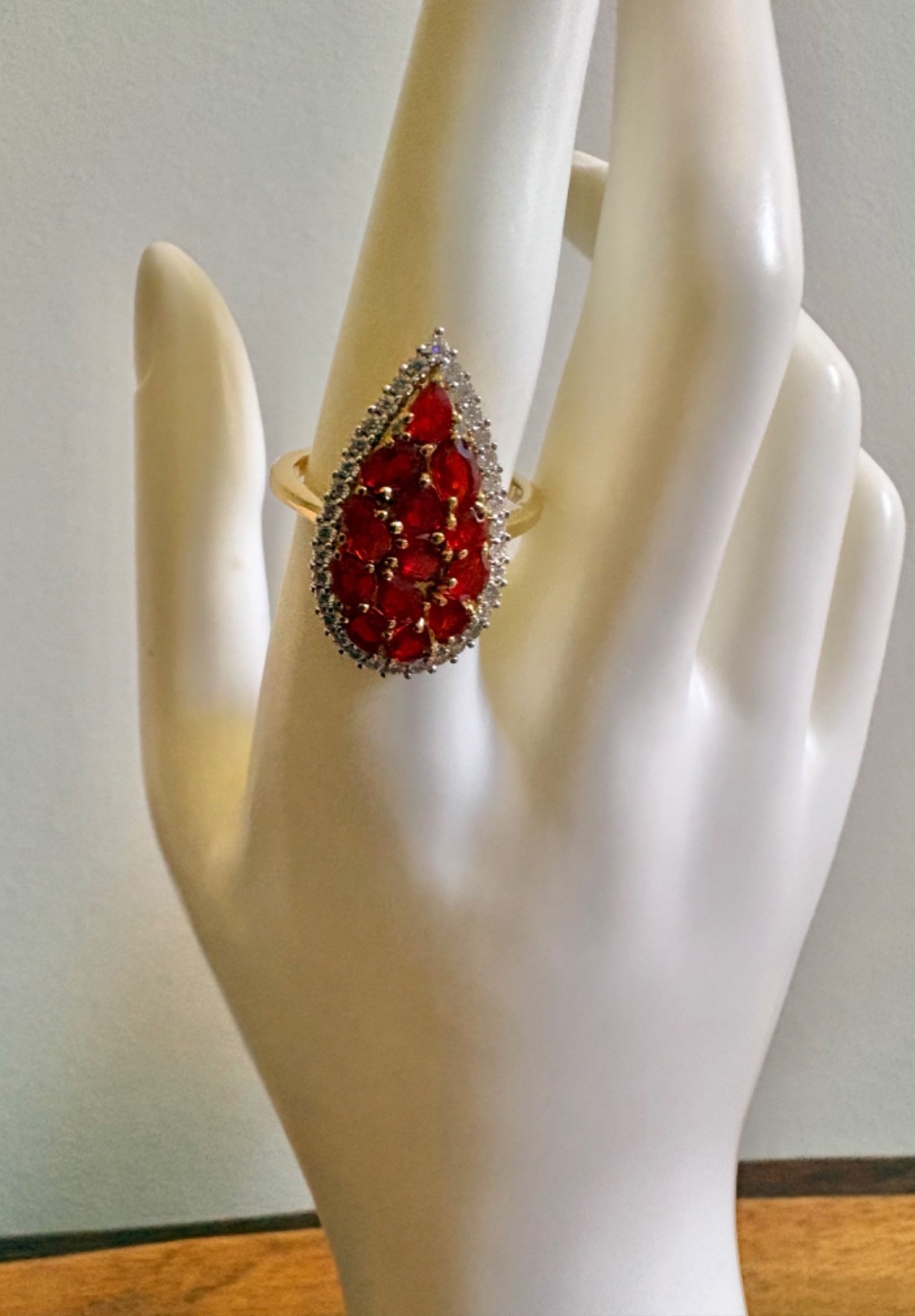 Mexican Cherry Fire Opal, Moissanite Cluster Ring – Size 9 (2.0 ctw.)