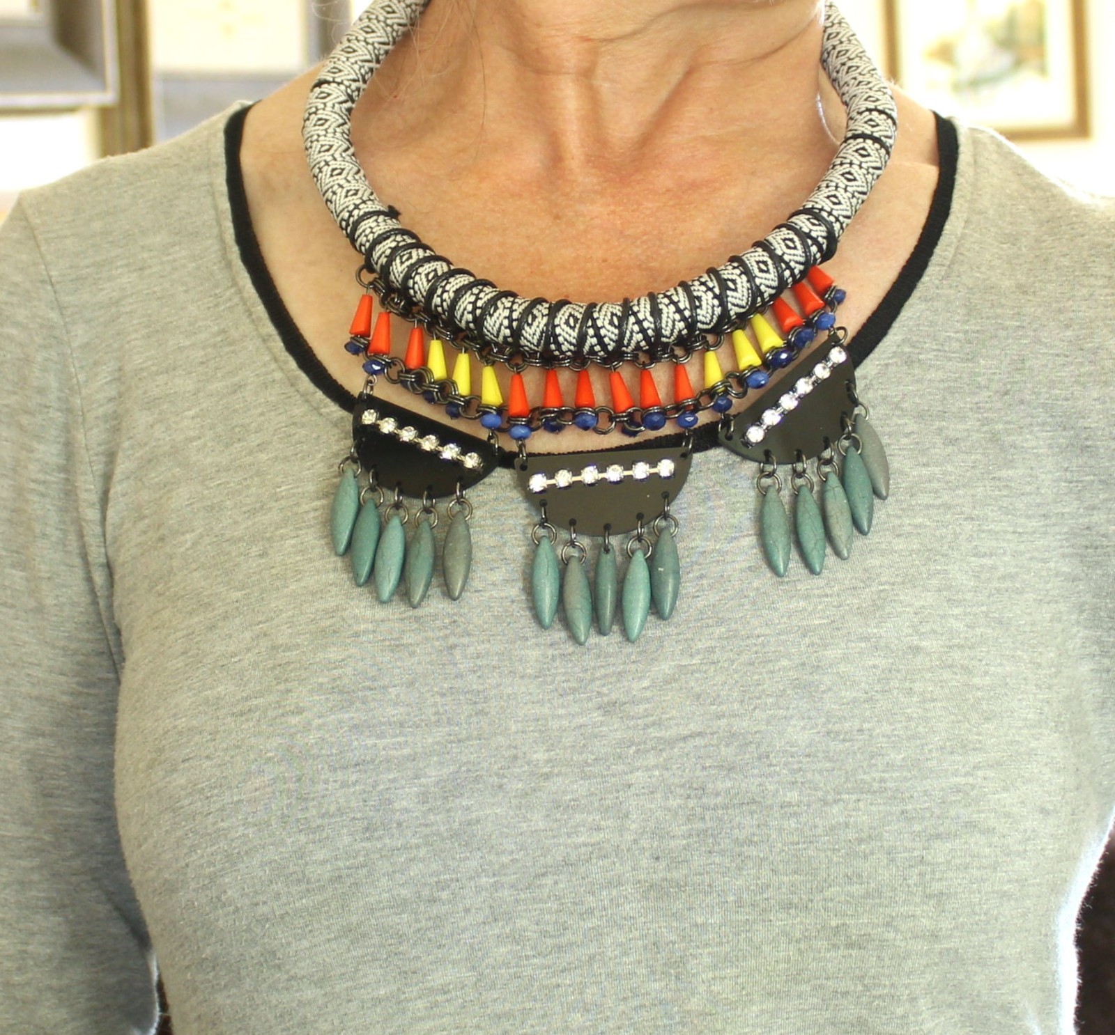 Ethnic Tribal Flexible Designer Adjustable Necklace; Repurposed Materials