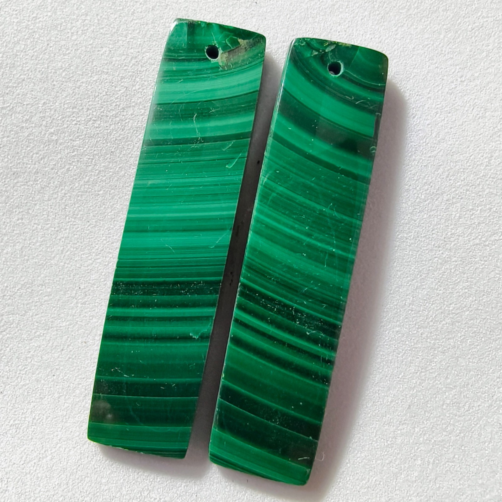 53 Cts Natural Malachite Drilled Match Pair Cabochon Gemstone 40.9 X 10.3 MM